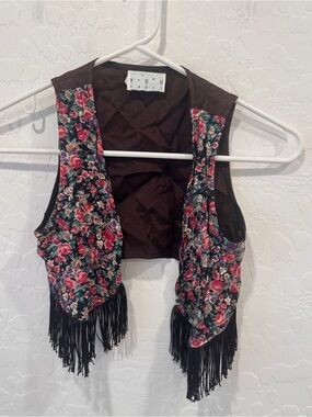 Vintage Floral Fringed Vest Girls Western Rodeo Cowgirl Maximalist Costume